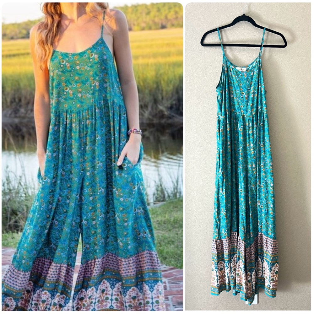NATURAL LIFE Teal Floral Jumpsuit